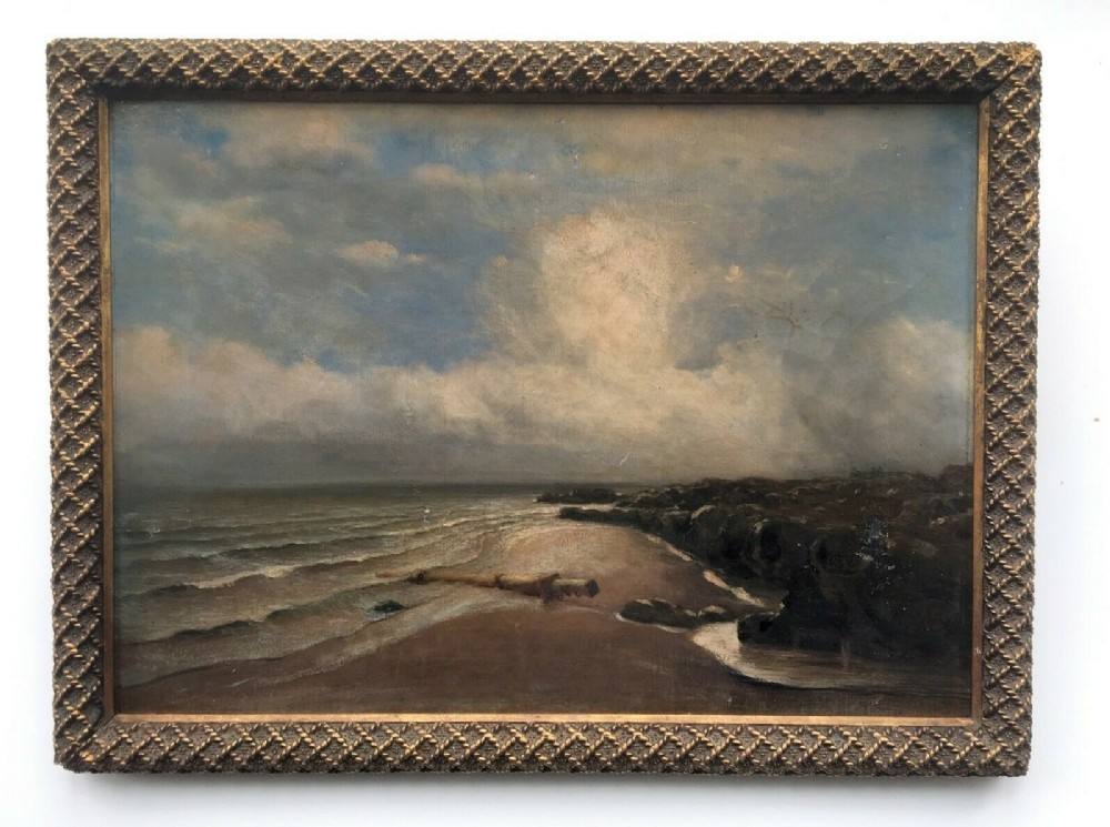 Signed M.S. Original 19th Century Framed Oil Painting on Canvas Evening Seascape - Damaged Paintwork