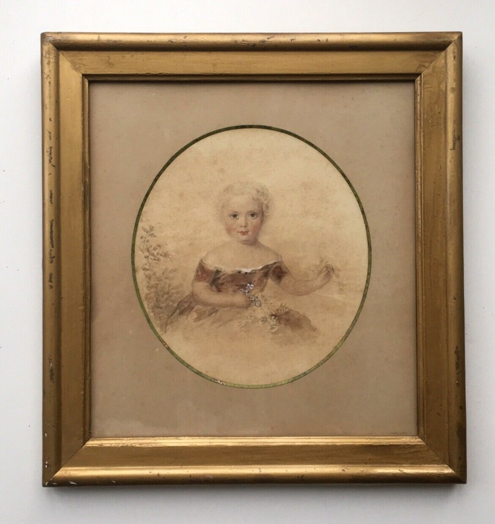 Attr JAMES HOLMES c1850 Watercolour Painting Portrait of Henry Bawcombe Age 3 