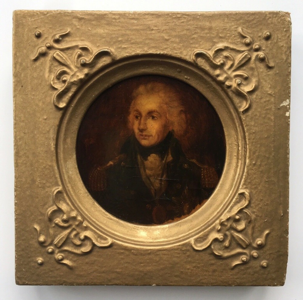 Original Antique Miniature Portrait of Lord Nelson Oil Painting on Oak Panel
