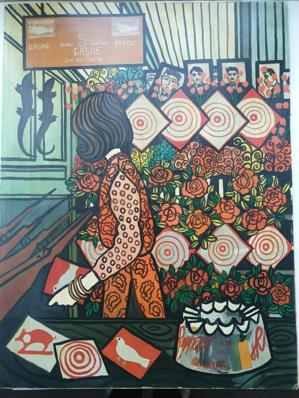 Molly Moss Signed Original 20th Century Pop Art Oil Painting Shooting Gallery