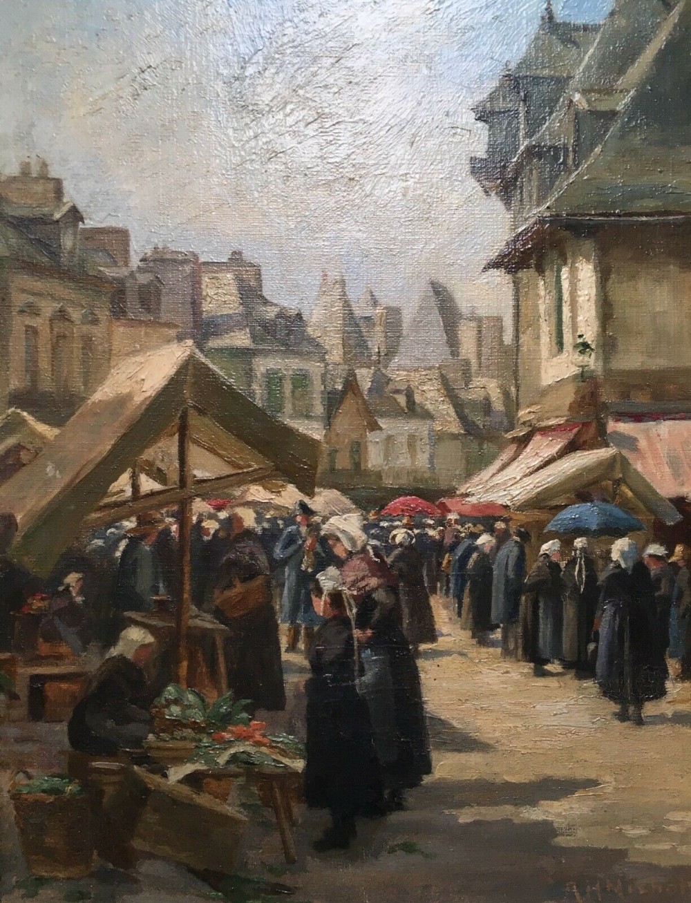 Alice Hogarth NICHOLSON Signed Original Early 20th Century Oil Painting on Canvas Italian Market Landscape