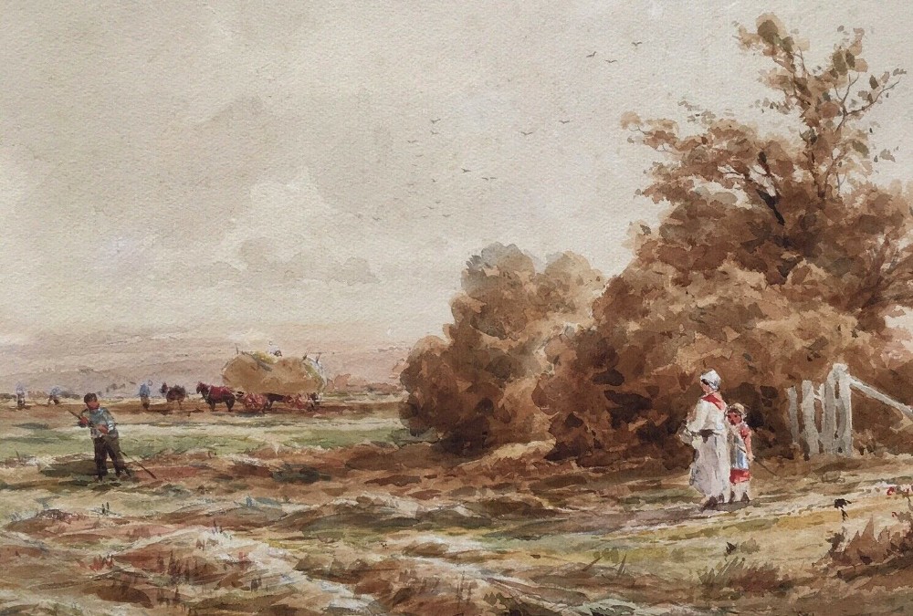 Henry H Parker Signed Original Watercolour Painting Pastoral Harvesting Painting  Christies Label Verso