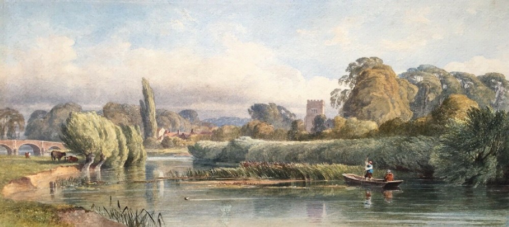 Attr. George Arthur Fripp Original 19th Century Antique Watercolour Painting River Landscape, Possibly Thames