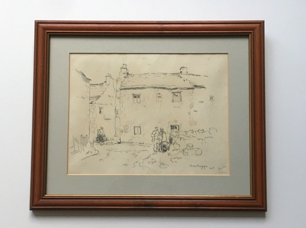Attributed to Fred Lawson Original 1917 Antique Pencil Drawing titled 