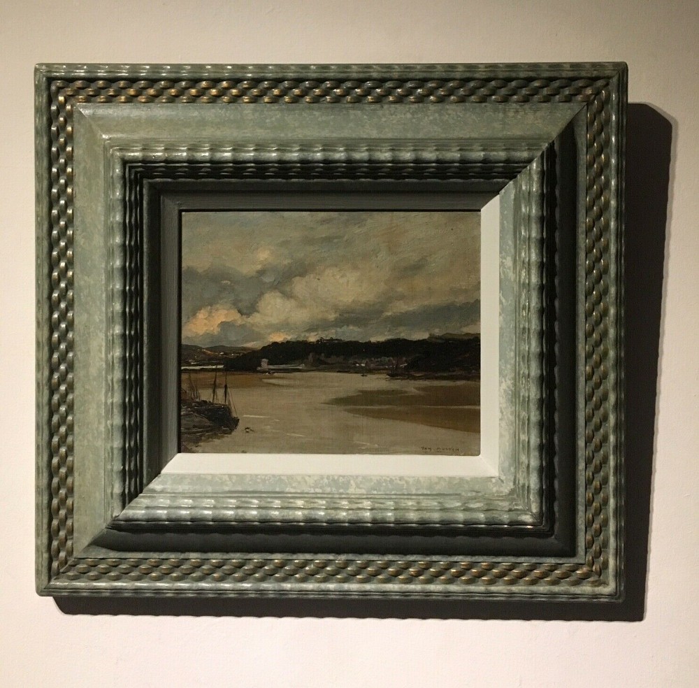 Tom Mostyn Signed Original Antique Oil Painting Conwy in Wales, from the Bay