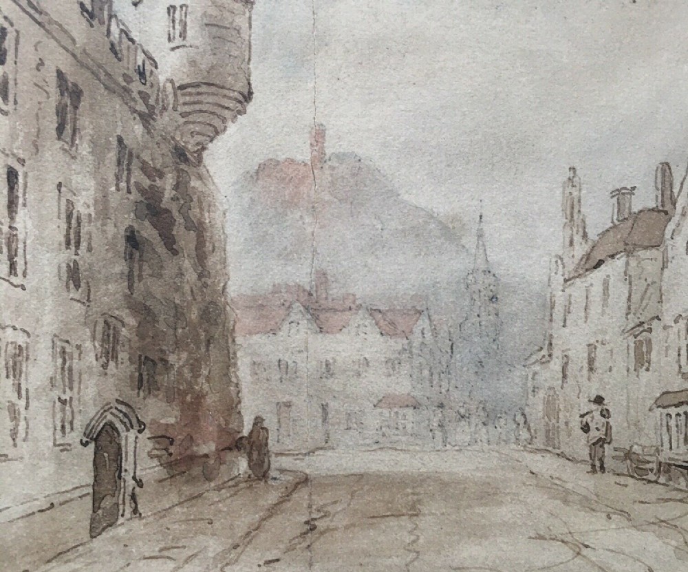 Attributed to Thomas Hearne (1743-1817) Original English Antique Watercolour Painting Townscape Sketch Possibly Edinburgh