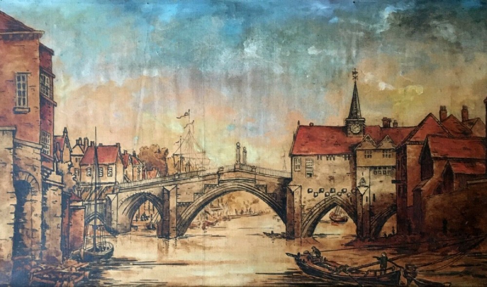 Original Antique Oil Painting of Fourth Ouse Bridge (1565–1810) York Yorkshire