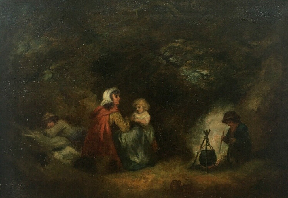 18th Century ENGLISH SCHOOL Antique Oil Painting Attributed to George Morland Gypsy Encampment