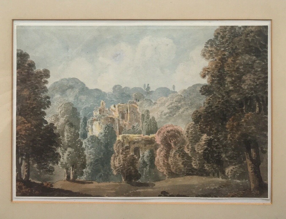 Original 1818 Antique Watercolour Painting of Castle near Interlaken Switzerland