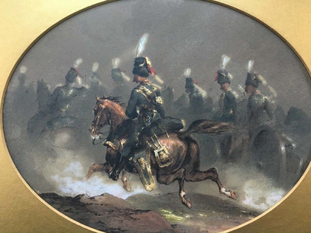Manner of Orlando Norie Original 19th Century Antique Watercolour Painting MILITARY HUSSARS