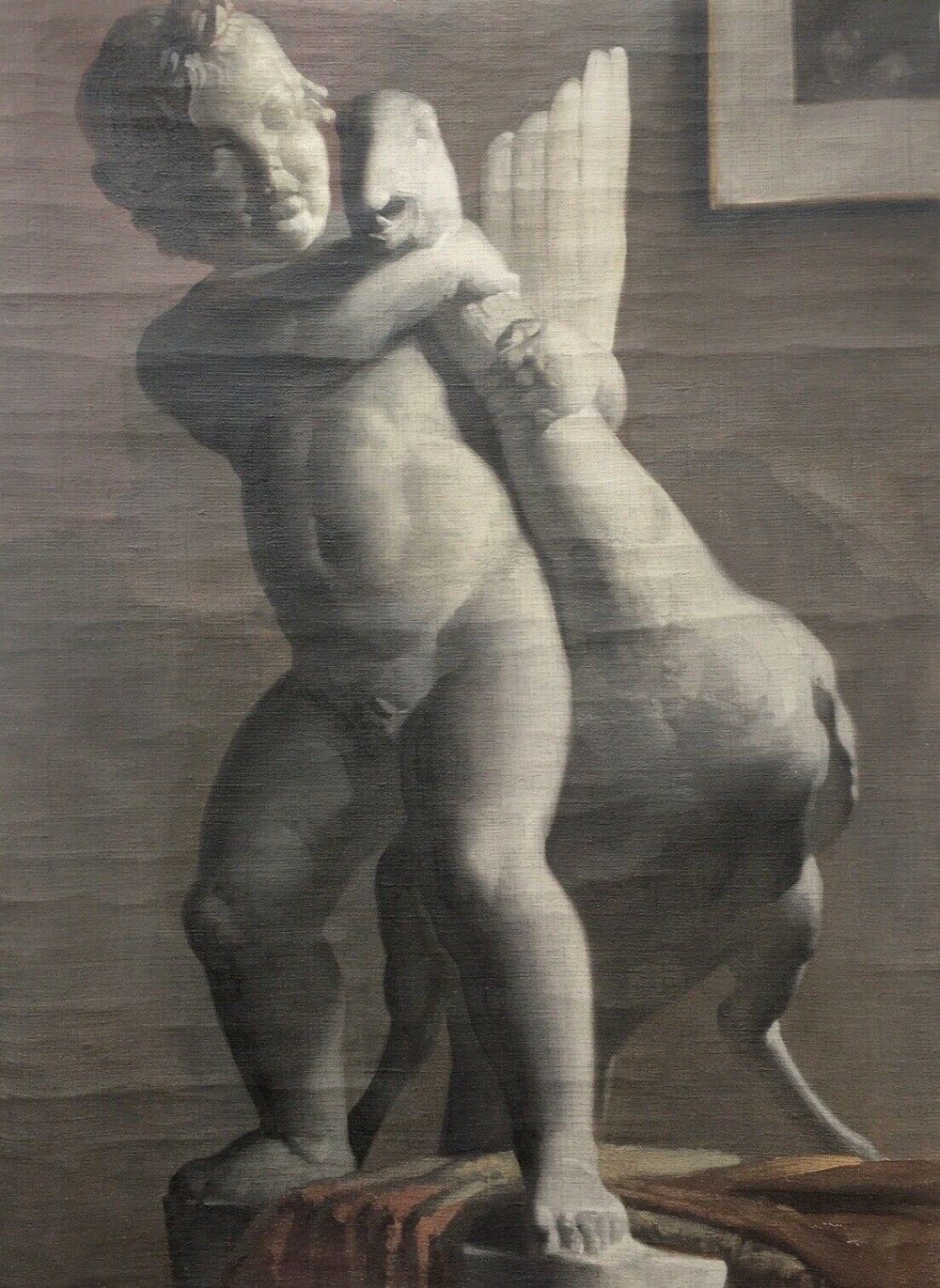 Orlando Greenwood Original Oil Painting Study on Canvas Depicting a Marble Sculpture of a Boy & Goose