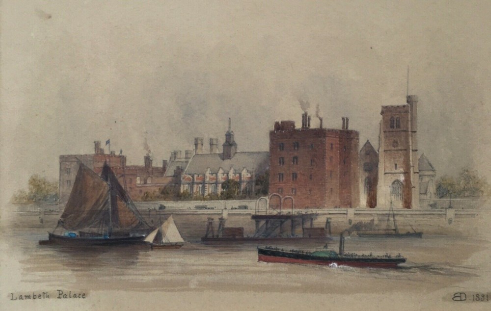 Edwin Thomas Dolby Signed ED 1881 Original 19th Century Antique Watercolour Painting Lambeth Palace London