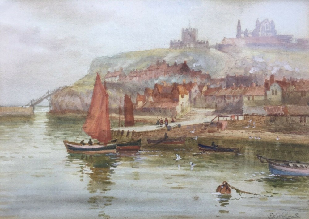 John Wynne Williams Signed Original Antique English Watercolour Painting Tate Hill Pier Whitby, North Yorkshire Cost