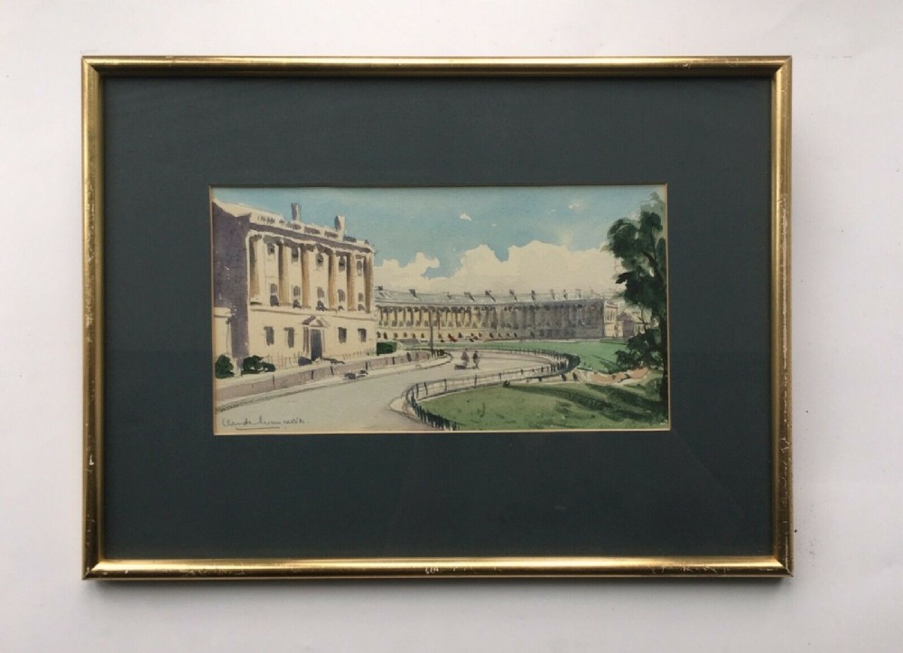 CLAUDE MUNCASTER Signed Original 20th Century Watercolour Painting Royal Crescent, Bath, England