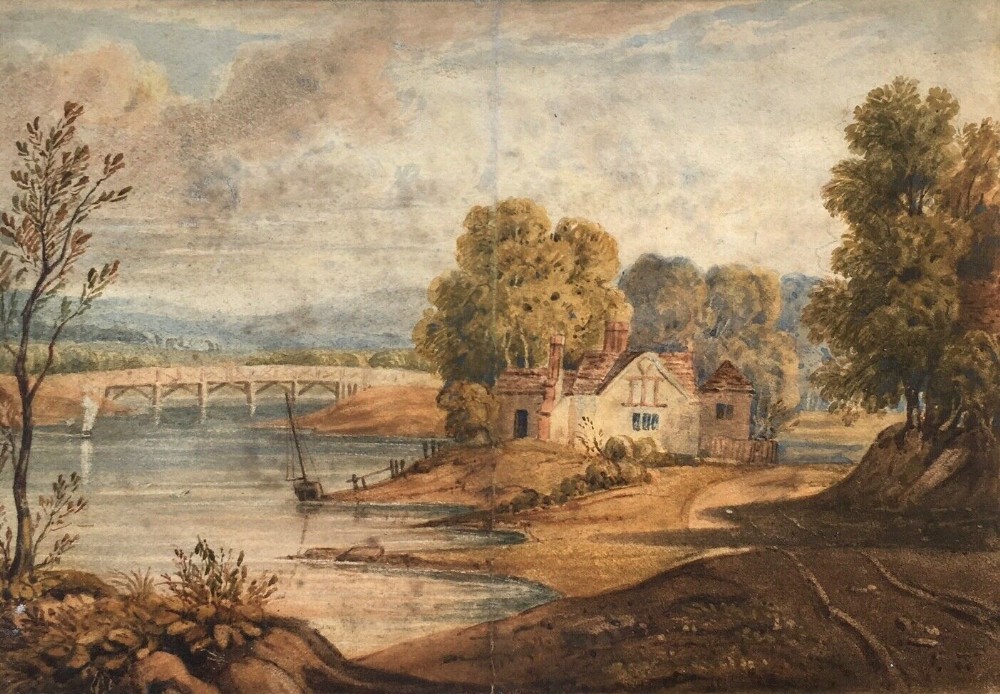 On the Medway by Sutton, English School Original Antique Watercolour Landscape Painting 