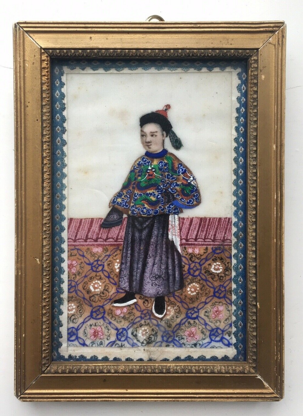 Original Antique Chinese Pith Paper Painting Intricate Male Figure & Interior