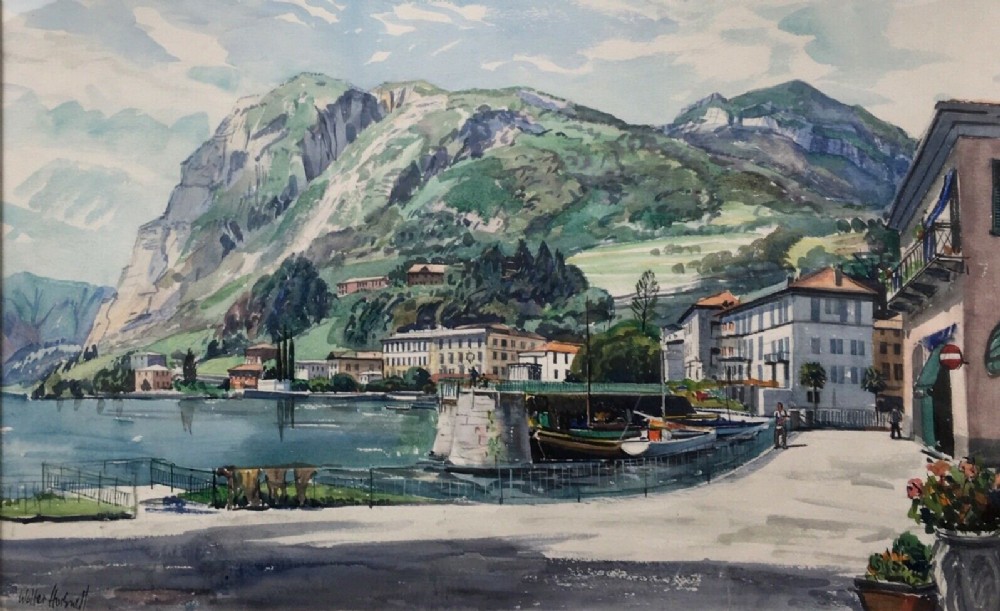 WALTER CECIL HORSNELL Signed Original Large Vintage Watercolour Painting LAKE COMO ITALY