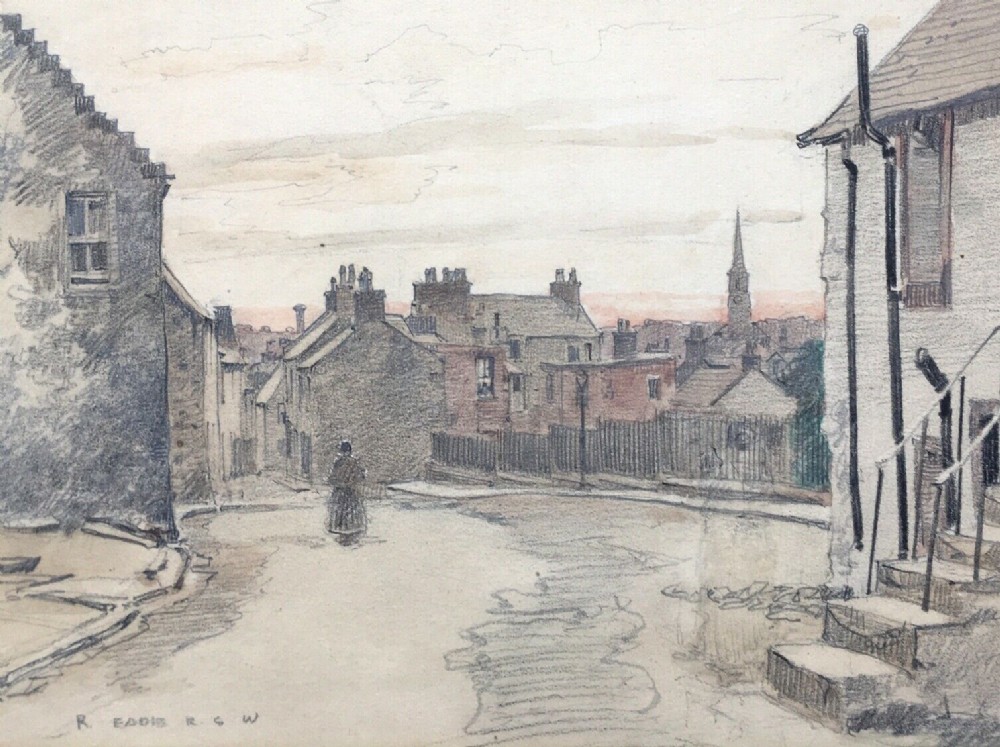 ROBERT EADIE RSW Original Vintage Pencil & Watercolour Painting Glasgow Street Study Scotland