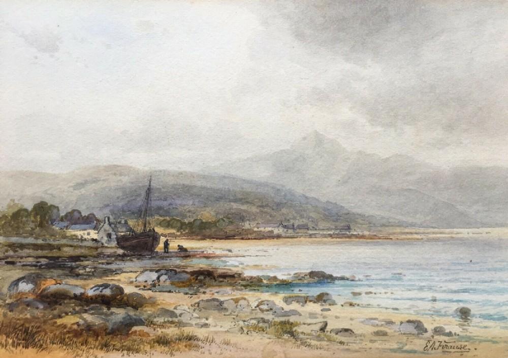 E A KRAUSE Signed early 20th Century Original Watercolour Painting Brodick Bay, Arran Isle Scotland