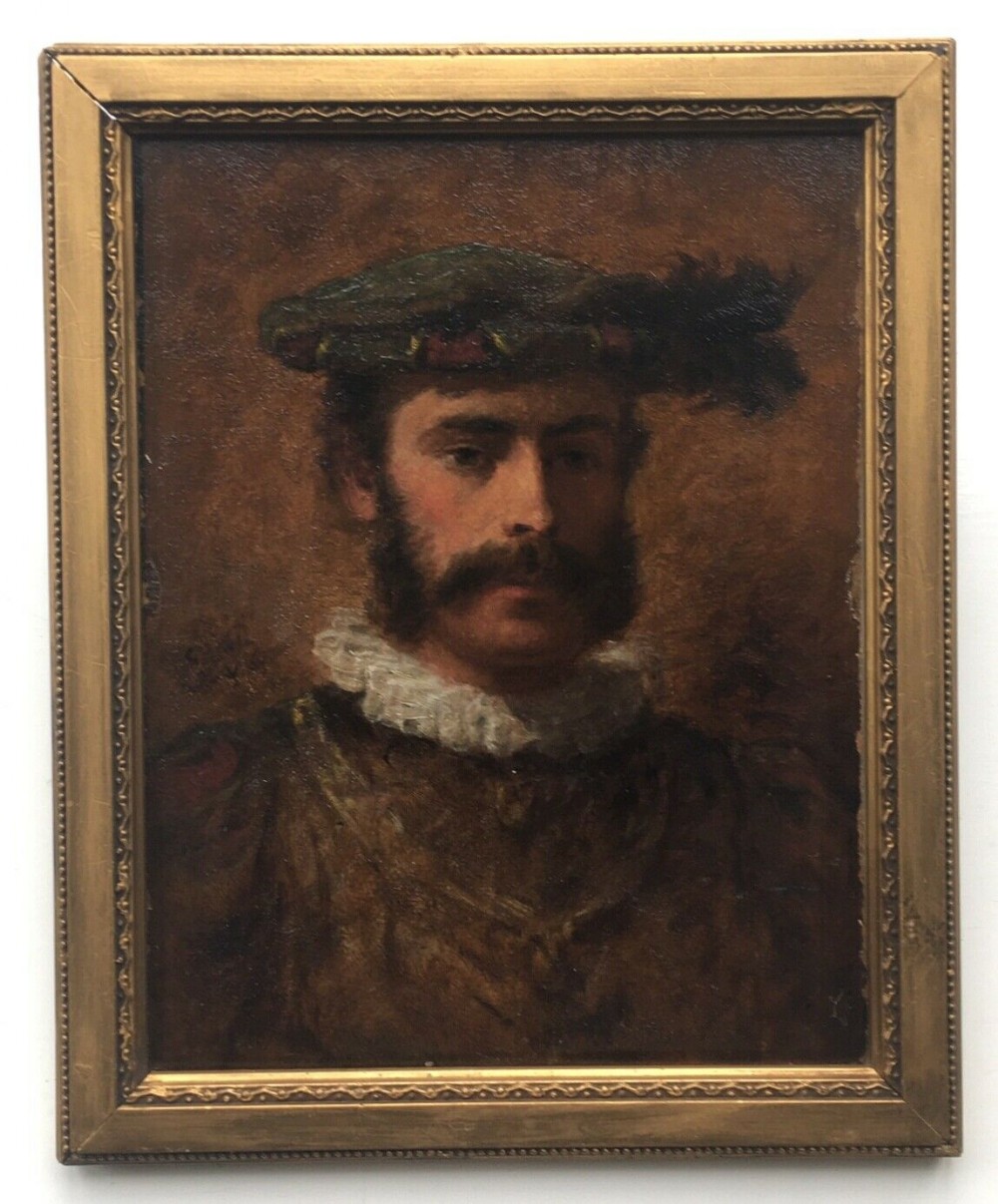 Elias M Bancroft 1873 Original 19th Century Antique Oil Painting on Board, Portrait of a Tudor Gentleman
