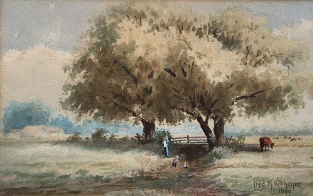 Fred Kitchener Signed (Lord Kitchener's Cousin) 1899 Original English Antique Watercolour Painting Landscape 1