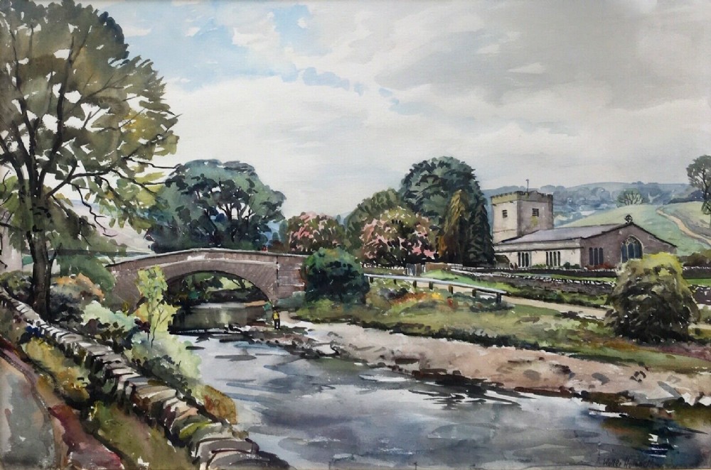 WALTER CECIL HORSNELL Original English Vintage Watercolour Painting HUBBERHOLME LANGSTROTHDALE Yorkshire Landscape