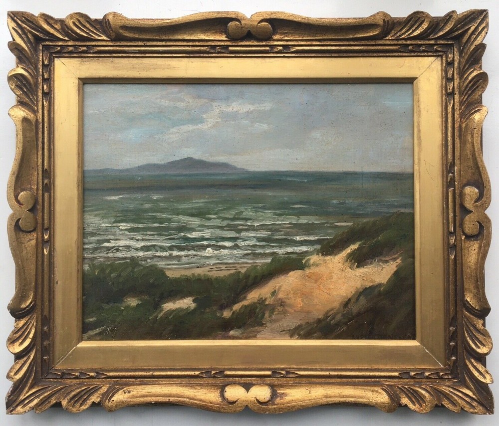 Luplau Janssen Danish Original Antique Oil Painting Scandinavian Coast Landscape