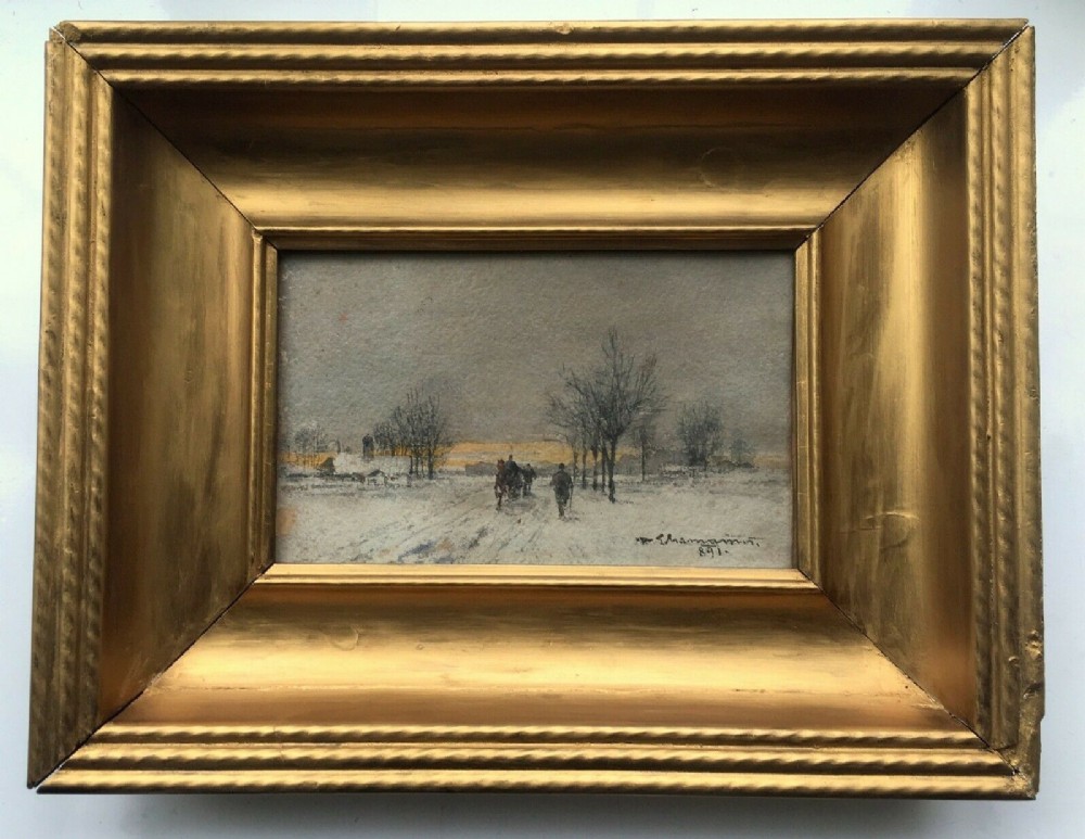 Theodor von Ehrmanns Antique Paintings Near Vienna in Winter & Boats on Reverse