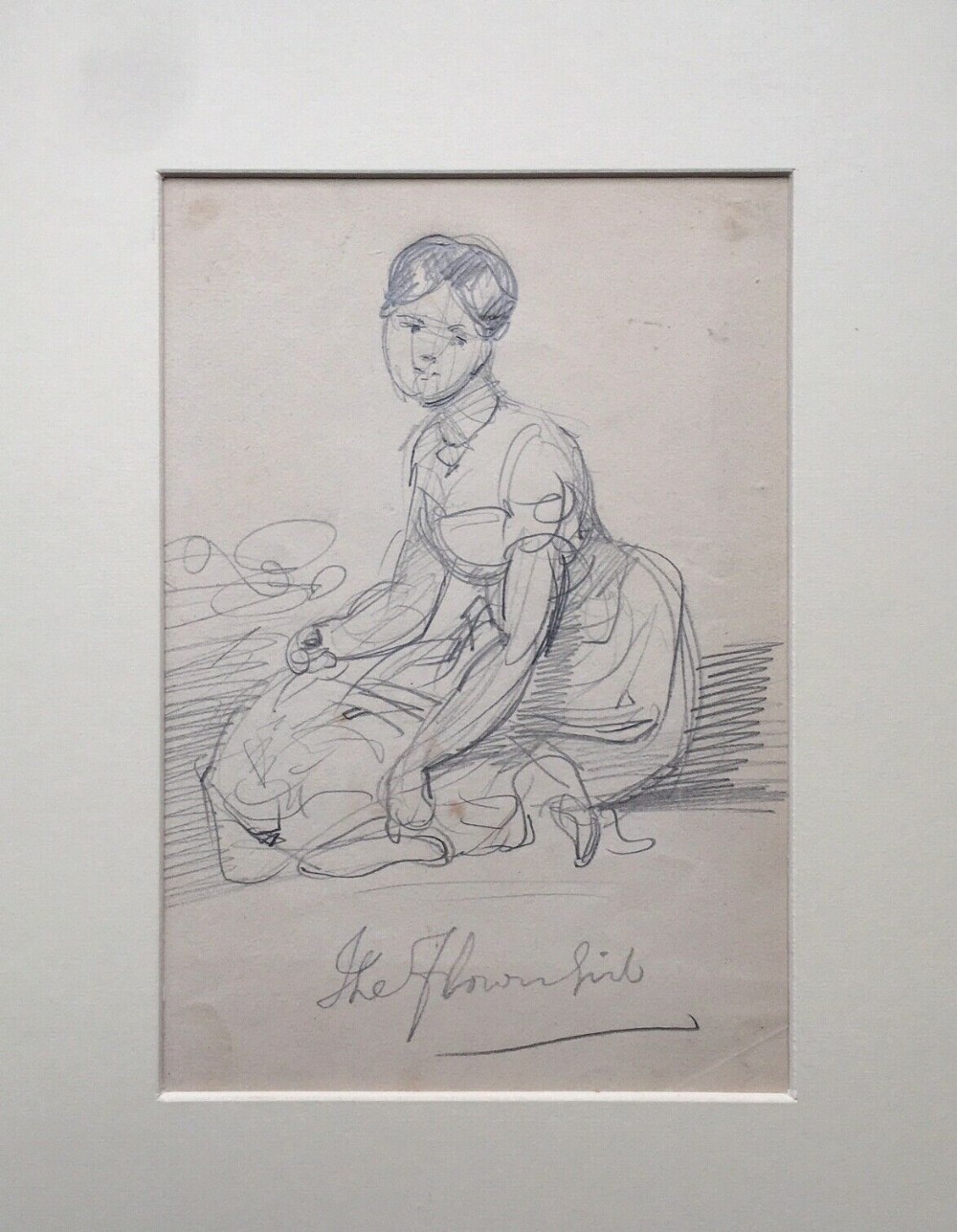 Sir George Hayter Original 19th Century Antique Portrait Pencil Drawing The Flower Girl