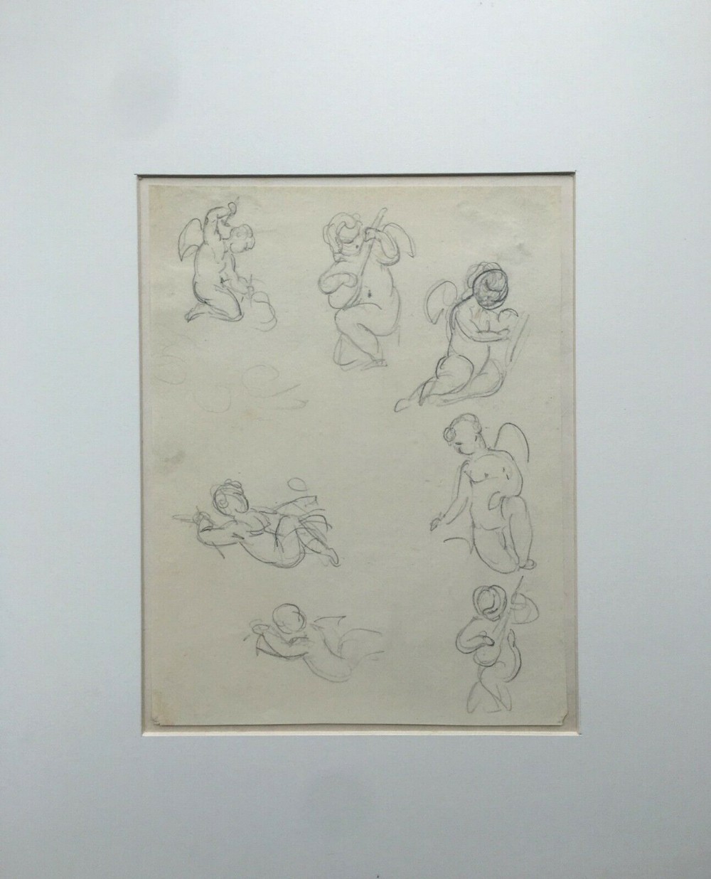 Sir George Hayter Original Antique Portrait Pencil Drawing Study of Cherubs