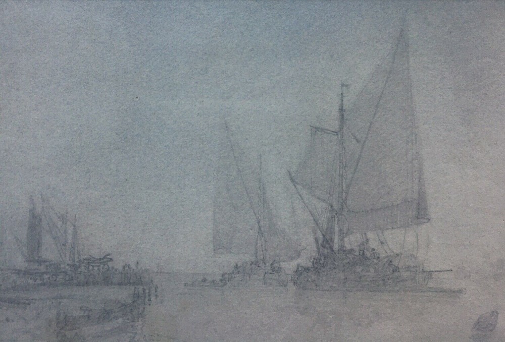 Attributed to Sir Augustus Wall Callcott early 19th Century Original Antique Pencil Drawing of a Coastal Scene