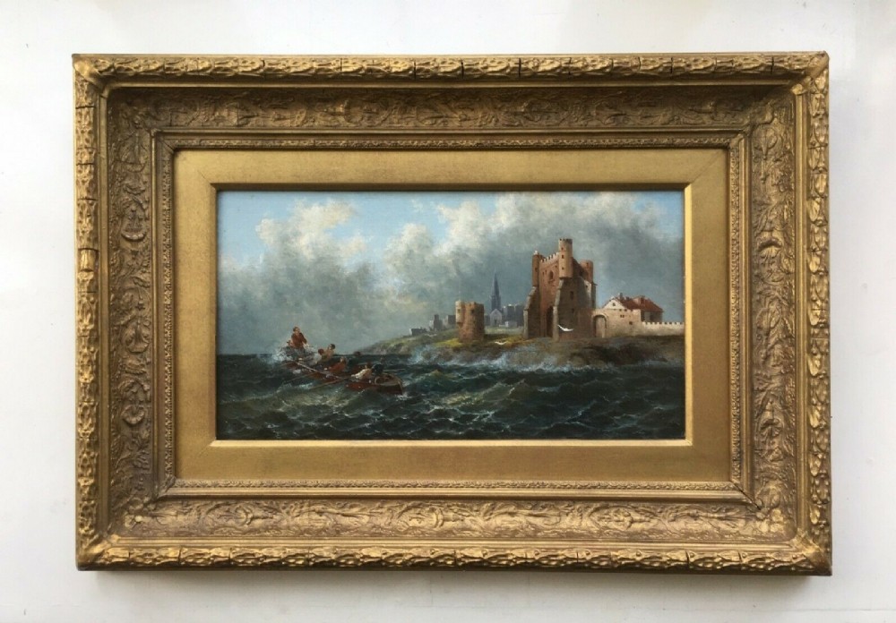 ANTON SCHOTH Original Antique Oil Painting on Wood Panel Boat in Rough Seas
