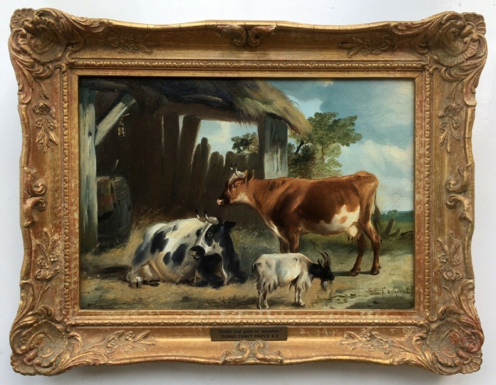 Attributed Thomas Sidney Cooper RA Signed Original English Antique Oil Painting Cattle & Goat Landscape