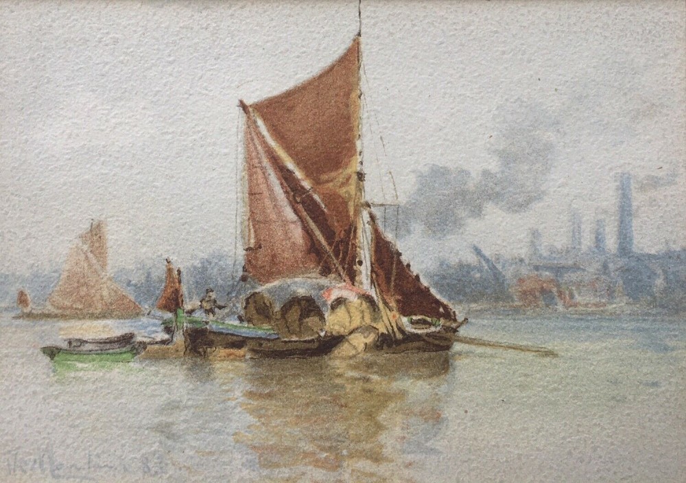 Edoardo De Martino Signed Original 19th Century Watercolour Painting English Port Seascape 