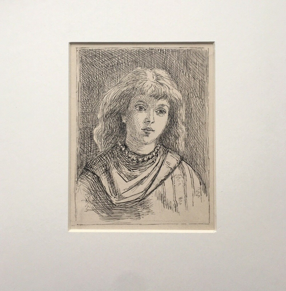 Hugh Cameron Signed Original Antique Ink Pen Sketch Book Drawing of a Girl 