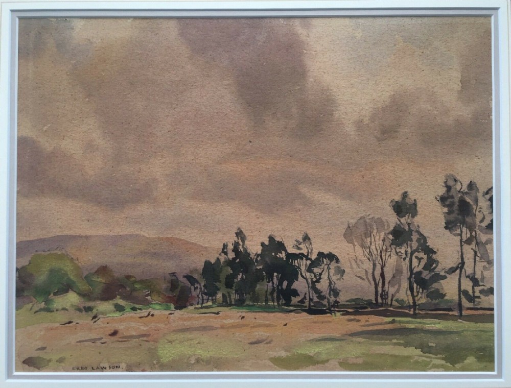 FRED LAWSON Original English Vintage Watercolour Painting Yorkshire Landscape with Trees
