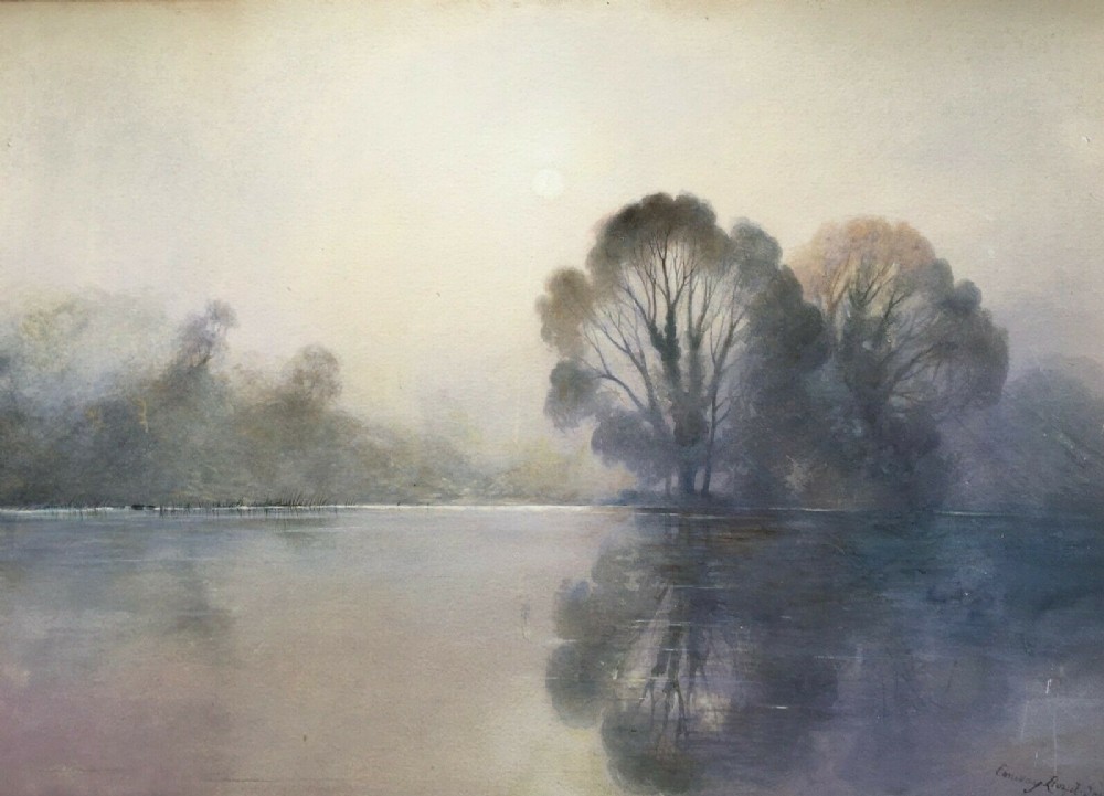 CONWAY LLOYD JONES Original 1885 19th Century English Antique Watercolour Painting River Landscape
