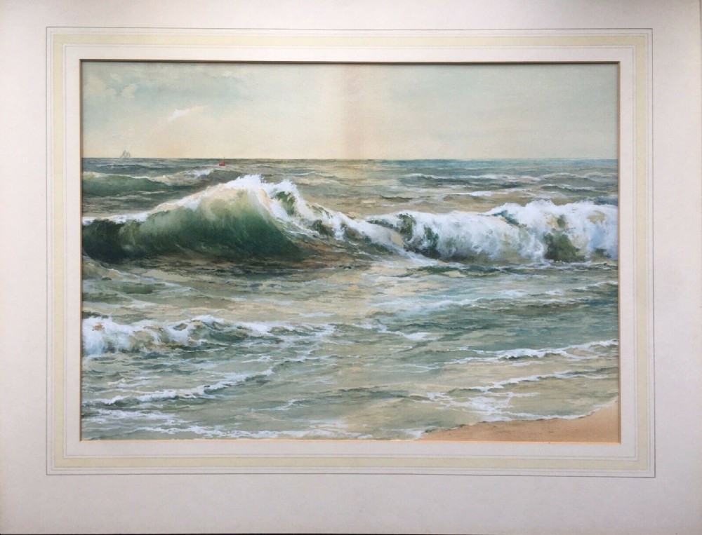 Robert Veentliet (American) Signed Original Early 20th Century Antique Watercolour Painting Waves Crashing 