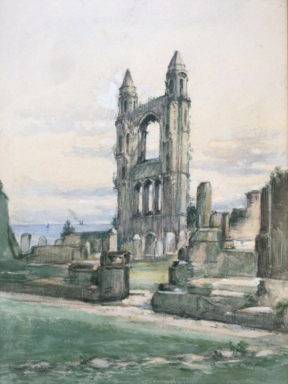 Scottish School 19th Century Antique Watercolour Painting St Andrews Cathedral, Fife, Scotland