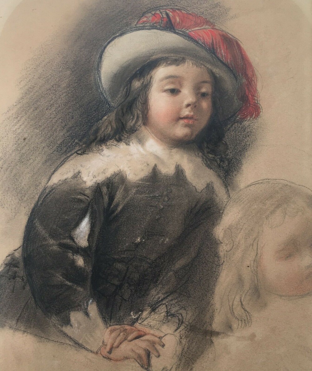 Frederick Goodall RA Original 19th Century Antique Painting Charcoal & Watercolour Preparatory Sketch Study Charles I & Queen Henrietta's Child