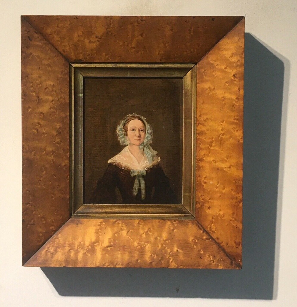 ENGLISH SCHOOL Original Antique Oil Painting on Card Half Length Portrait Study of Lady in Lace Bonnett