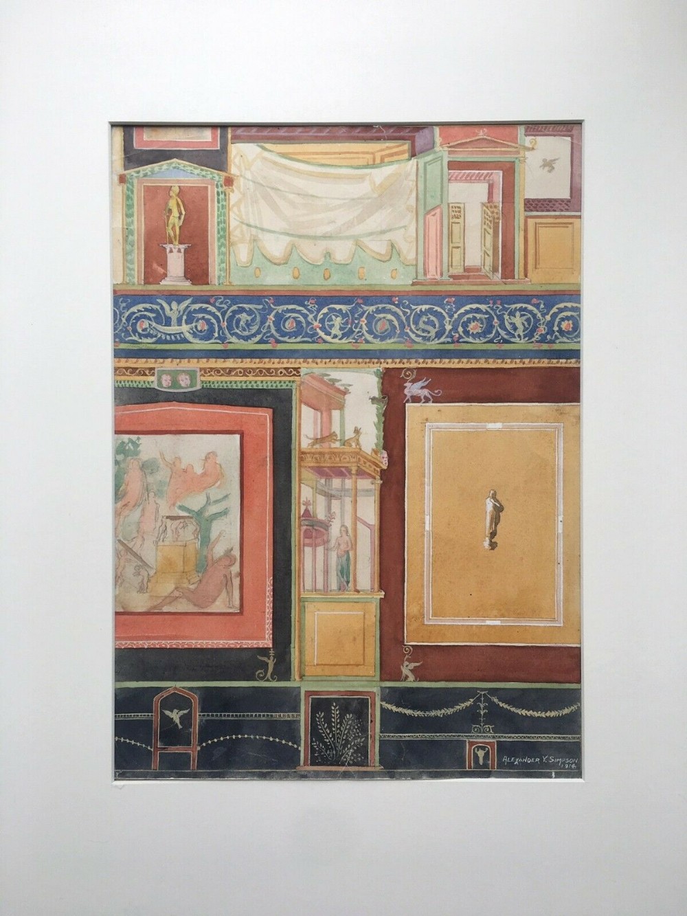 Alexander Young Simpson 1914 Architecture Study House of Sirico Pompeii Italy, Original Antique Watercolour Painting 