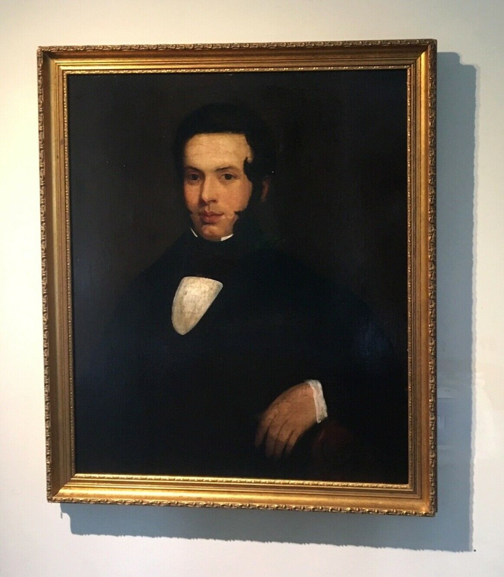 Original 19th Century English School Antique Oil Painting Portrait of Gentleman