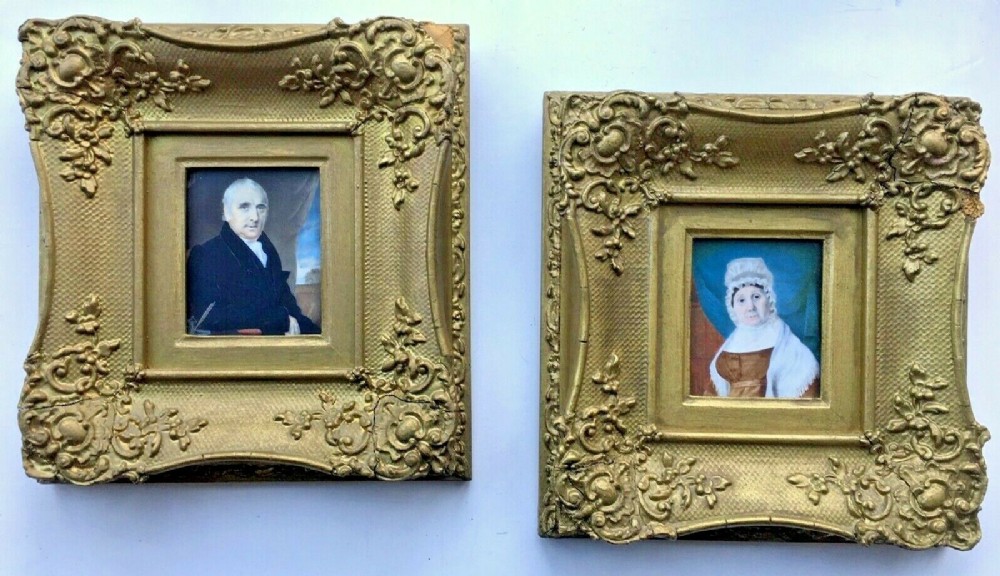 ENGLISH SCHOOL Pair of Antique Framed Portrait Paintings of Lady & Gentleman, Mr & Mrs Dobson of Bridlington