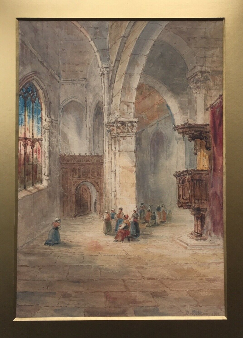 David Roberts 1861 Original Antique Signed Watercolour Painting Reims Cathedral
