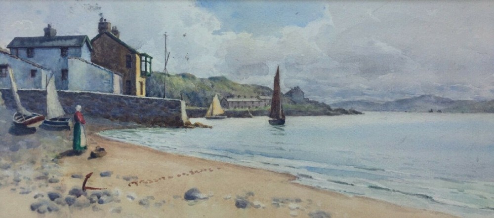 J W Clayton Signed Original Antique Watercolour Painting Aberdovey Harbour Estuary Wales