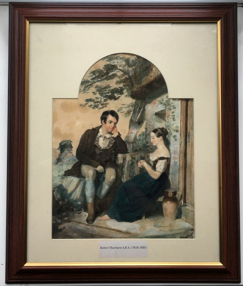 Robert Thorburn Antique Original Watercolour Painting Robert Burns Highland Mary