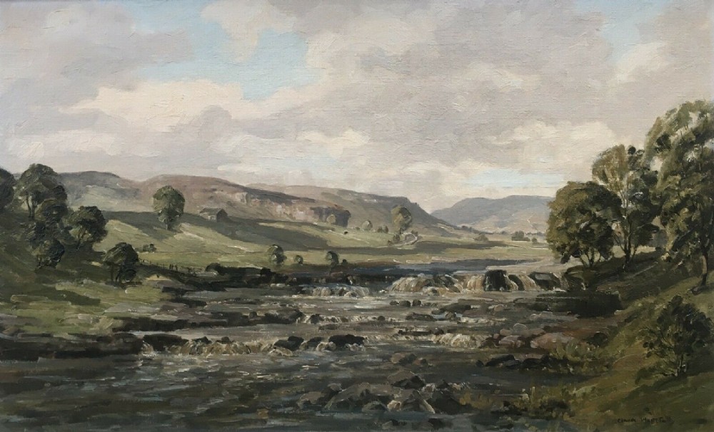 Claude Horsfall (b.1907) Original Vintage Framed Oil Painting on Board Conistone Falls Yorkshire Dales