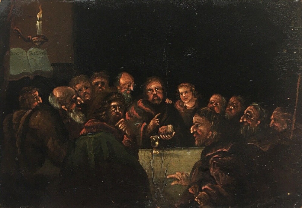 Manner of Teniers Dutch School Original Antique Oil Painting Jesus Last Supper