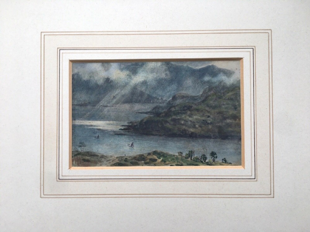 William F Vallance RCA Original 19th Century Antique Watercolour Painting Lake & Mountains
